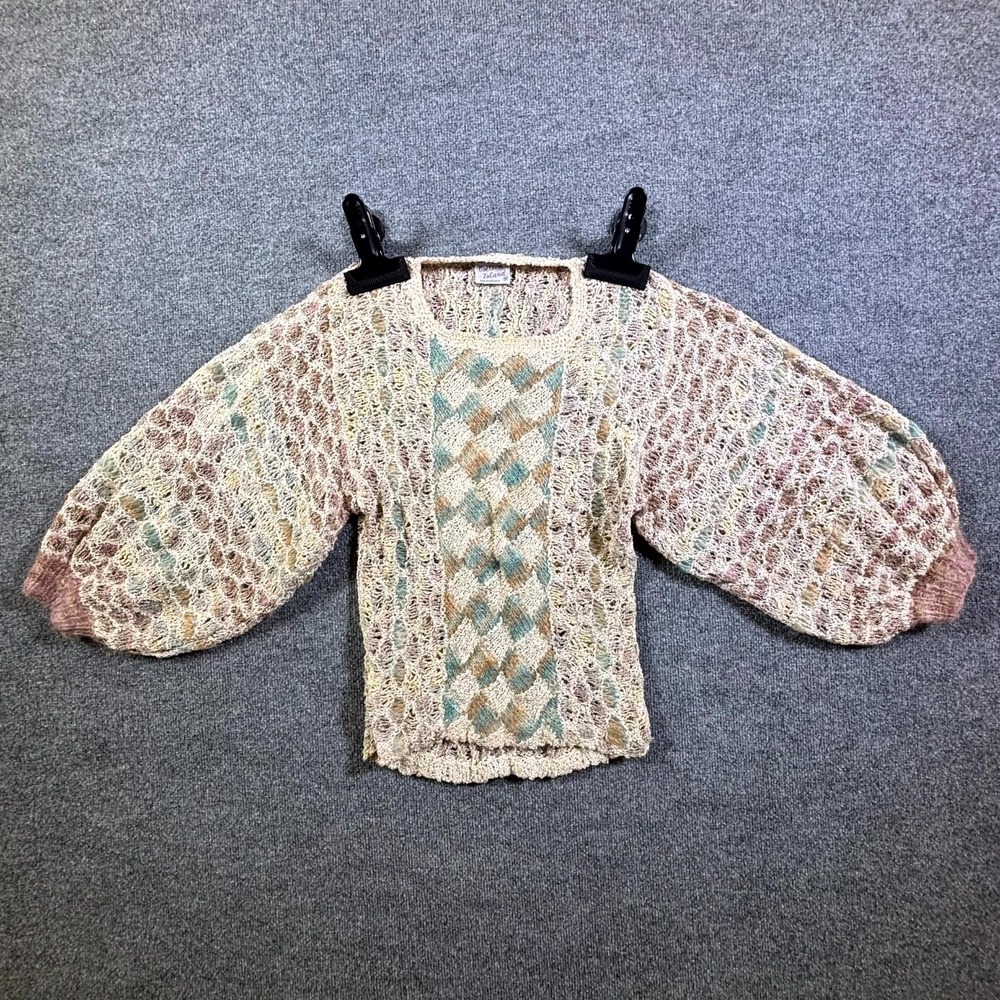 VTG Colleen Toland Sweater Women's M Beige Hand Knit San Francisco USA Geometric